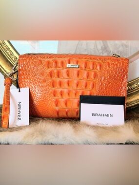 Brahmin Orange Croc-Embossed Wallet with Black Accent